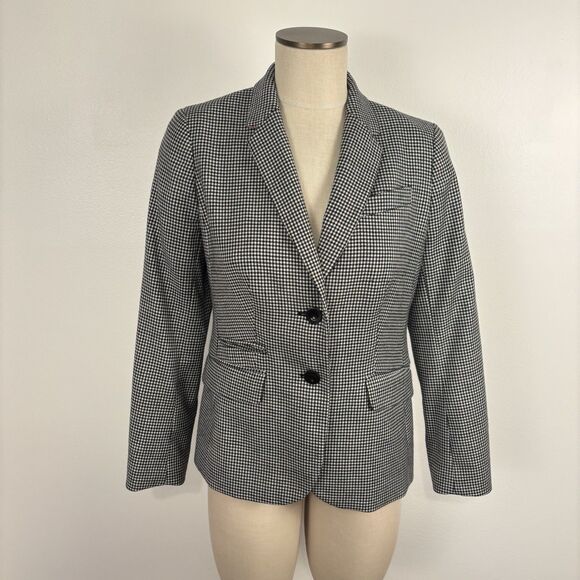 Talbots Womens 6 Blazer Black White Check Classic Wool Blend Preppy Career Basic - Picture 1 of 9